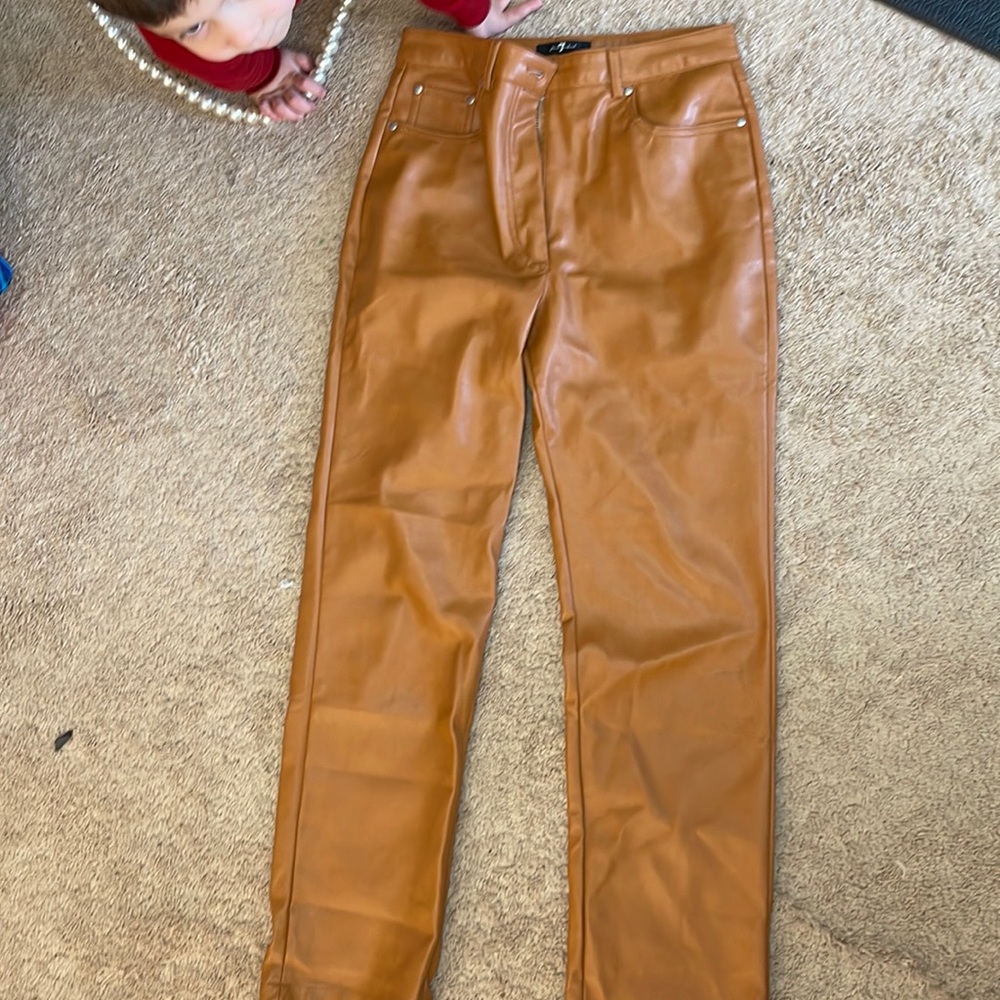 Tan faux leather pant
